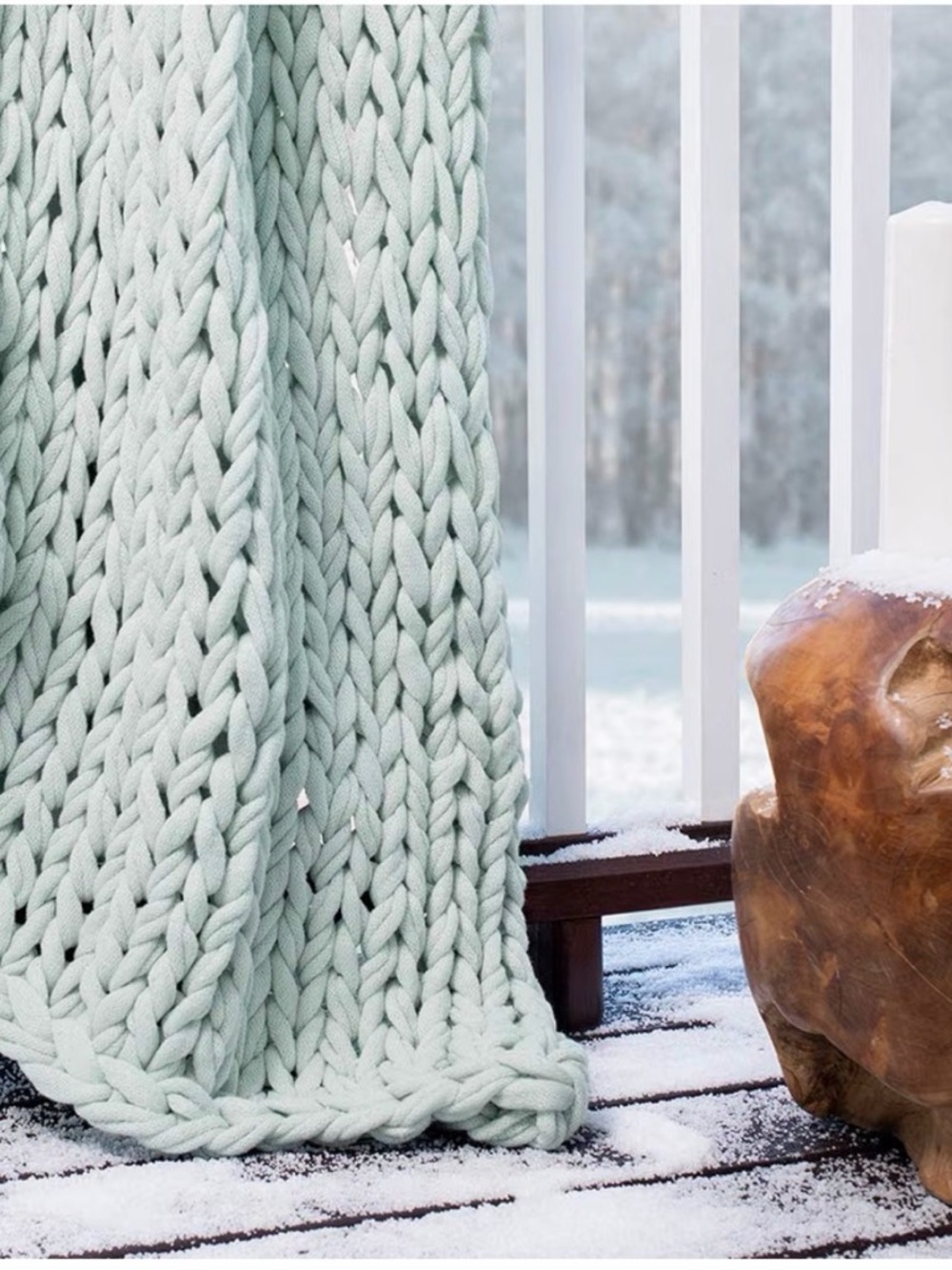 Chunky Knit Throw Blanket - Spa Blue 50 x 60